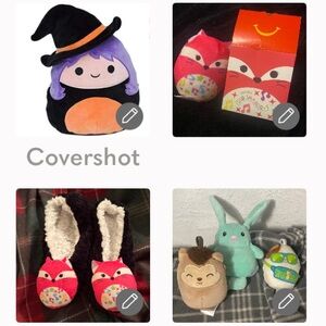 Witch squishmellow🧙‍♀️11x7.5”+BAT 4”+🐱🎶3” keychains+NIB🦊FIFI mini w slippers SzM